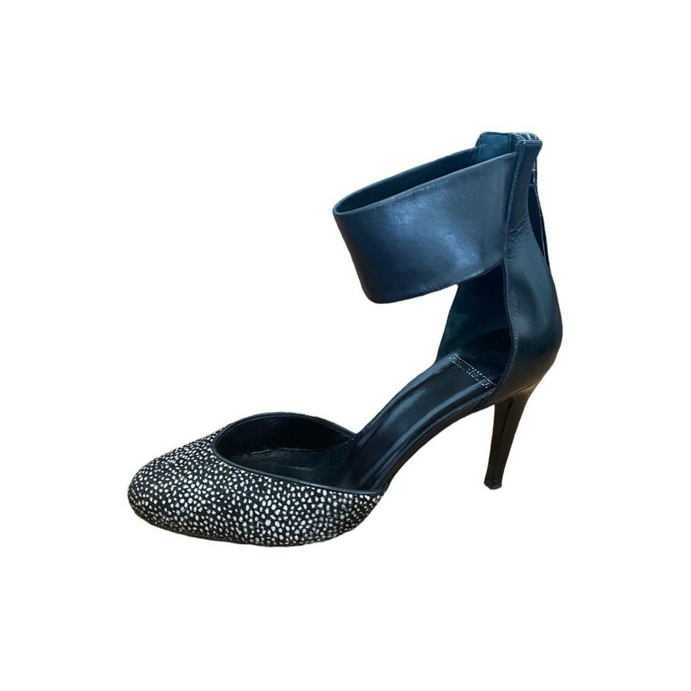 Pierre Hardy Black White Spotted Calf Pony Hair Ankle Cuff Heels Pumps 36.5